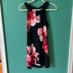 White House, Black market, black halter with pink flowers, size small